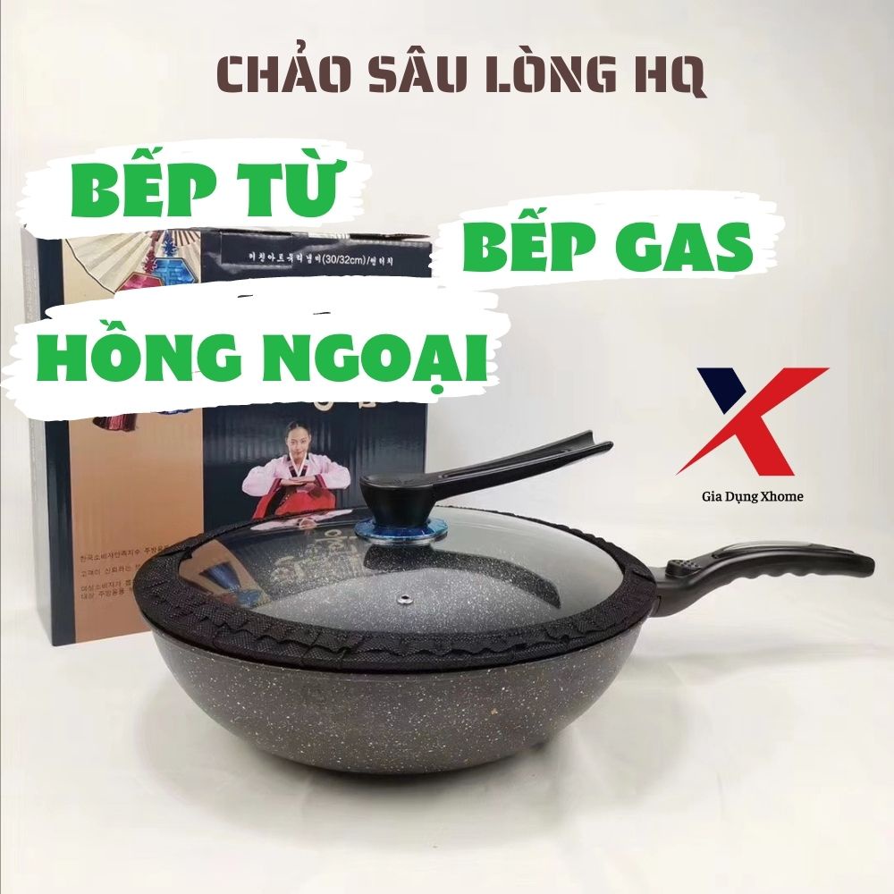 Chảo Chống Dính Sâu Lòng Bếp Từ Hàn Quốc. Chảo Xào Nướng 5 Lớp Size 30 Có Kèm Nắp Đậy Dùng Được Cho Mọi Loại B