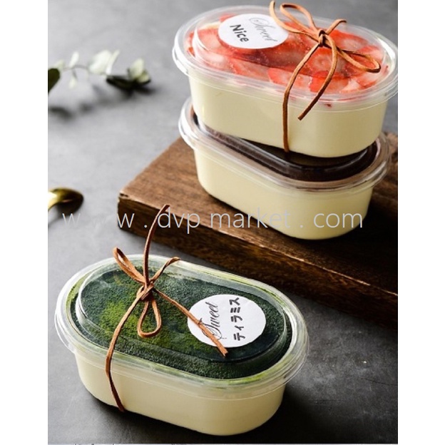 Lốc 50c Hộp Nhựa Oval Kèm Nắp Đựng Bánh mousse HT150G - Đại Vạn Phát