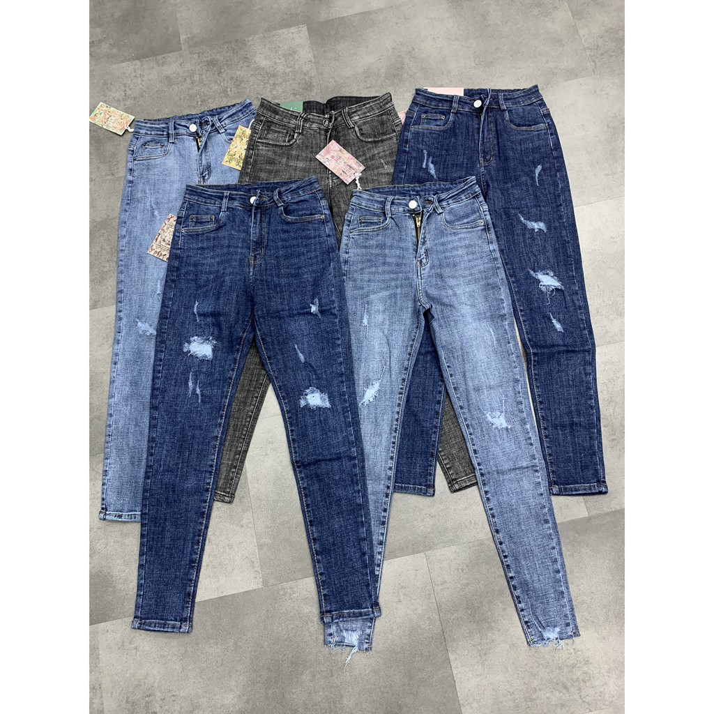Quần jeans nữ rách - Quần dài skinny nữ lưng cao hiệu ứng kéo dài chân ôm dáng - Thương hiệu Fesly - Cao cấp