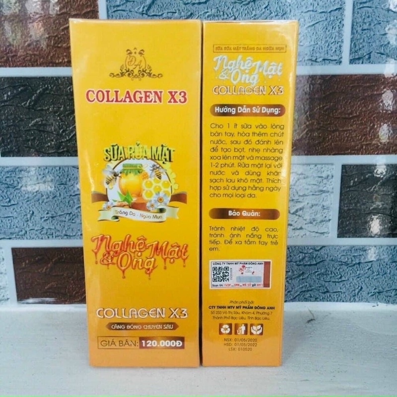 Sữa Rửa Mặt Collagen X3 chính hãng Mỹ Phẩm Đông Anh - Sữa rửa mặt tinh chất nghệ mật ong Colagen X3,  srm x3