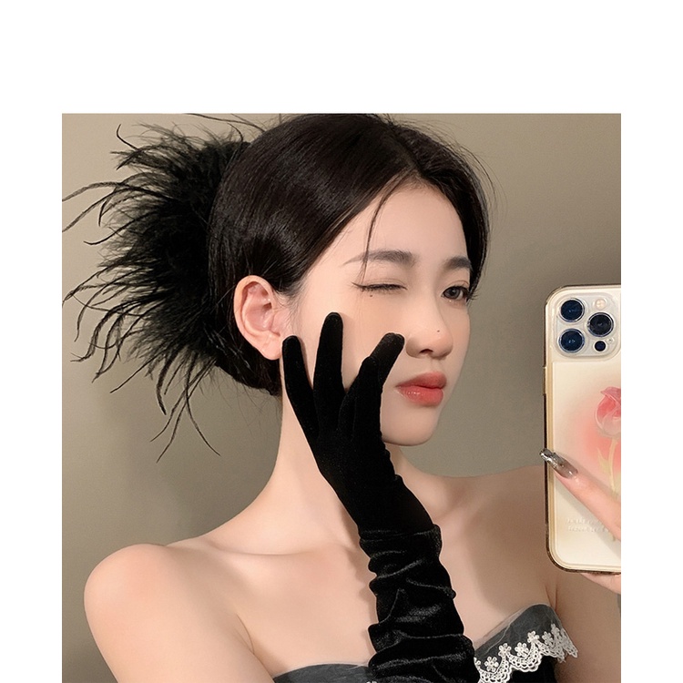 Kẹp Tóc Đính Lông Đà Điểu Cao Cấp