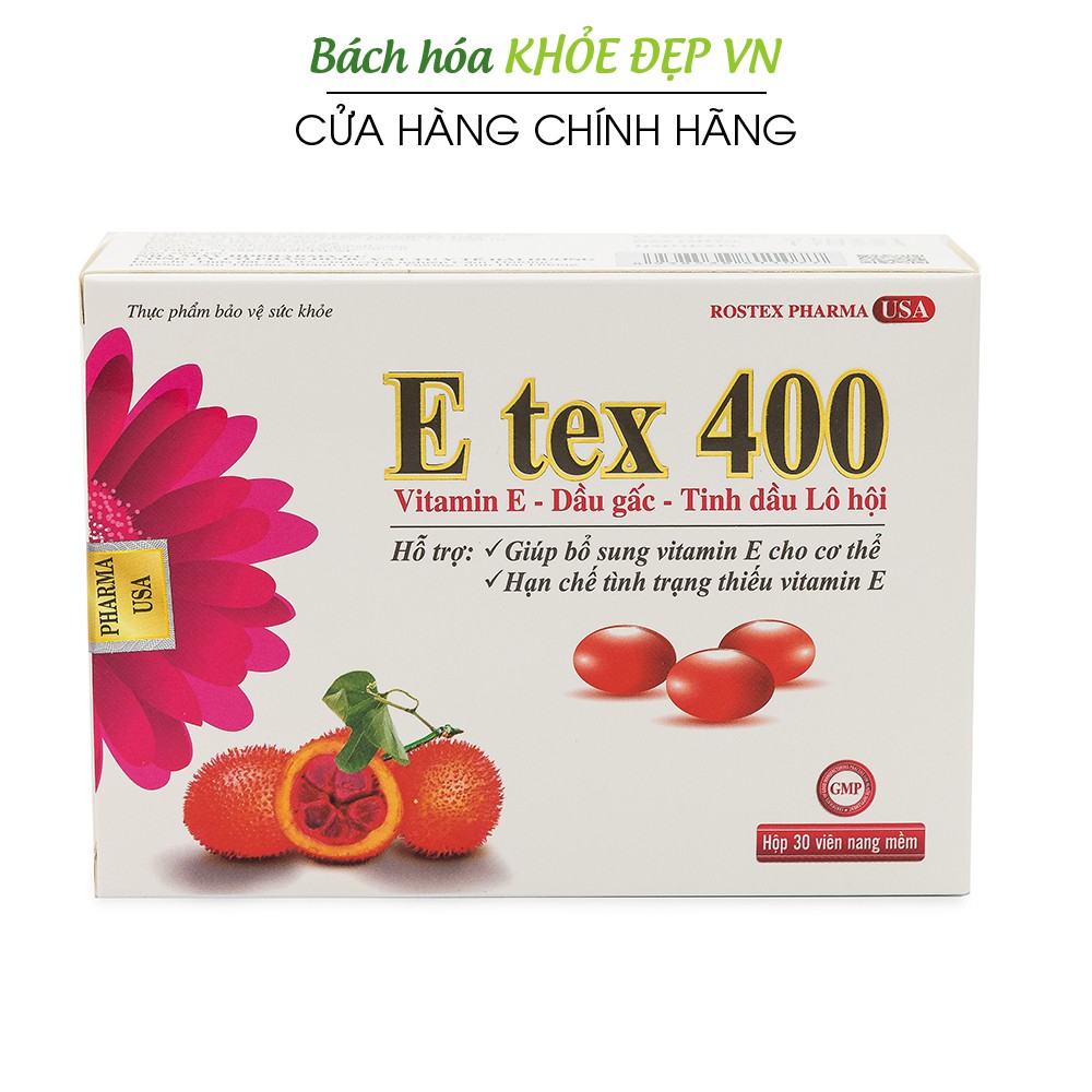 Vitamin E đỏ, dầu gấc, lô hội E TEX 400 giúp đẹp da, giảm nám sạm da - 30 viên