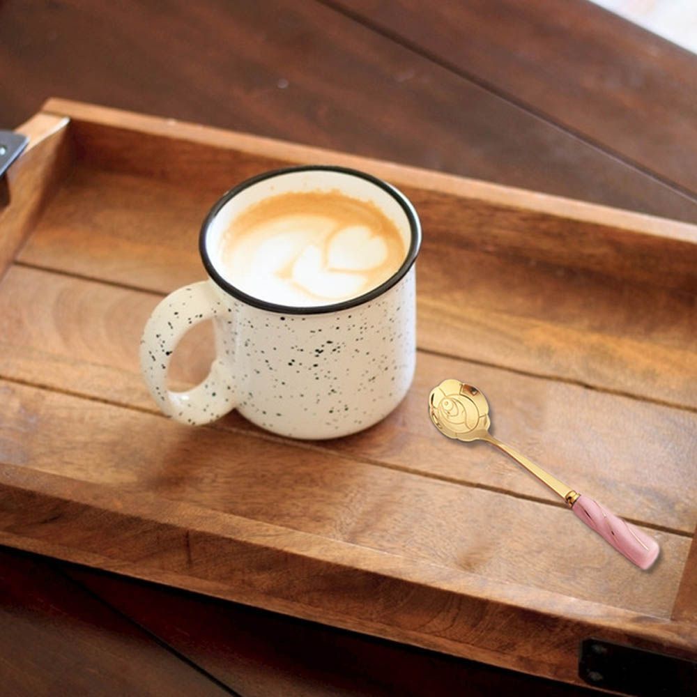 Muỗng thép không gỉ hình hoa tay cầm gốm dùng uống trà/cà phê cho nhà bếp