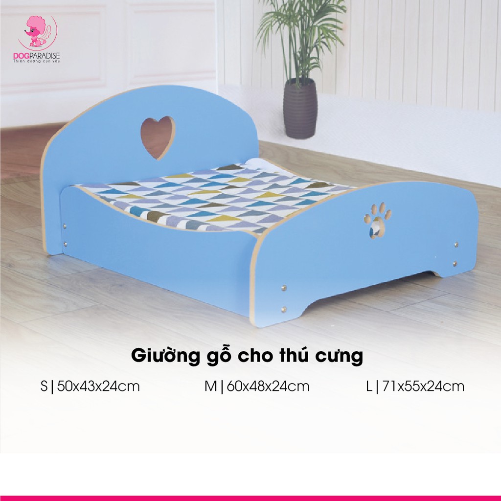 Giường gỗ cho thú cưng màu xanh dương 3 size - Loffepet - 6972354870357