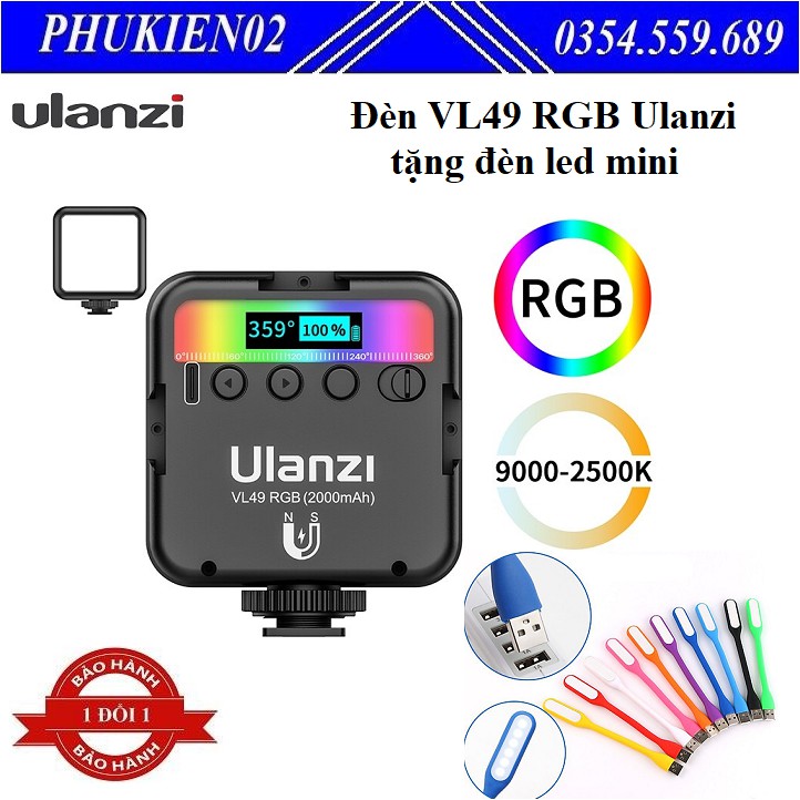 Đèn led video VL49 RGB Ulanzi tặng kèm đèn led mini cổng USB