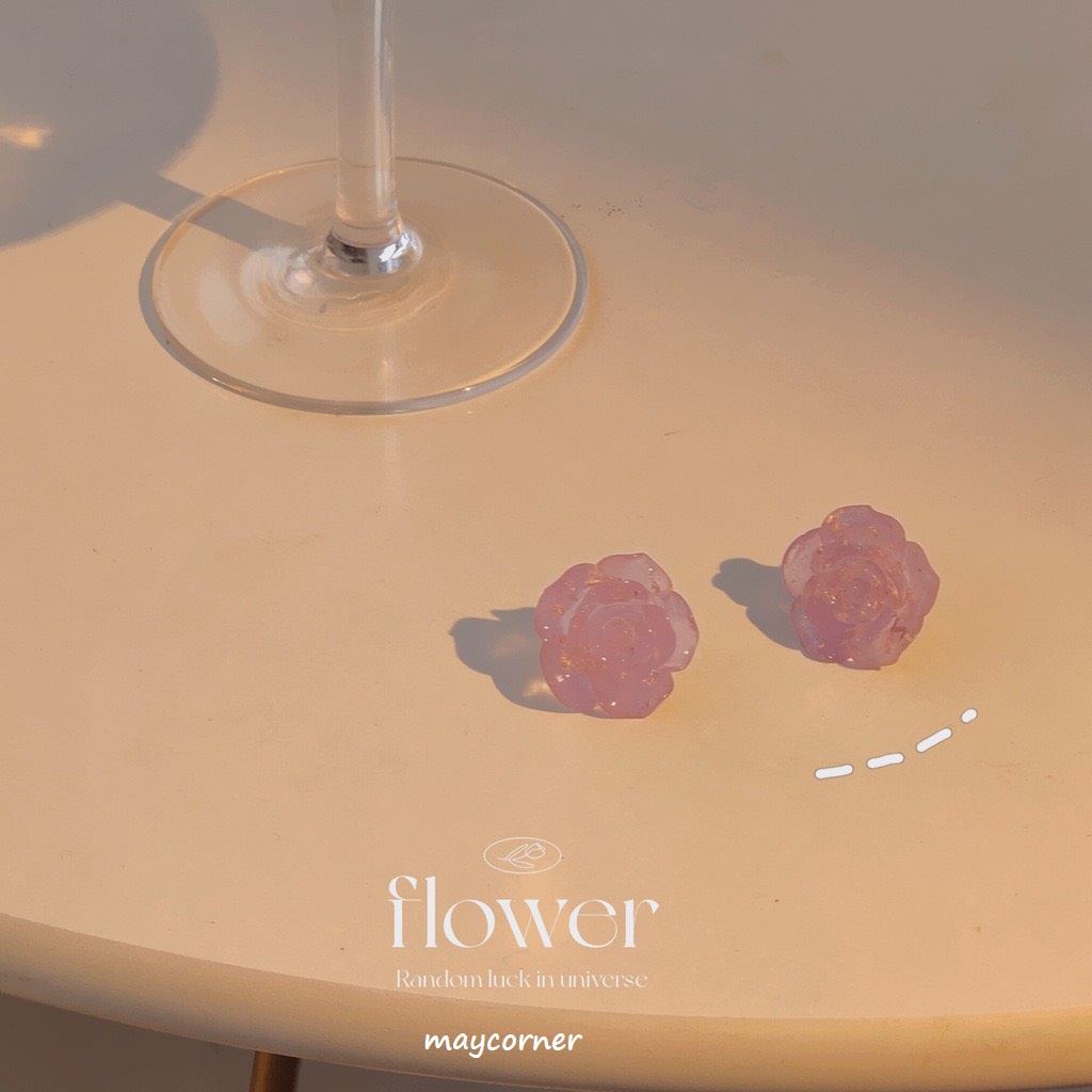 Khuyên tai hoa hồng tím trong kim tuyến Chốt mạ bạc 925 ao cấp B361