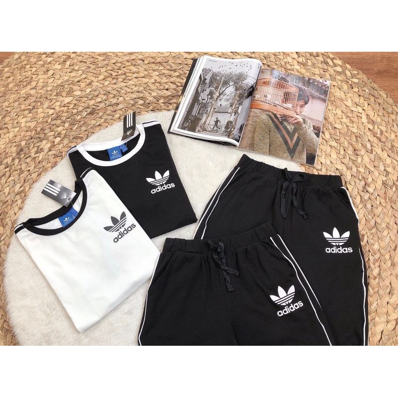 [Siêu Phẩm Y Hình]- Bộ thể thao nam cổ tròn viền đen áo trắng quần 3 sọc | BigBuy360 - bigbuy360.vn