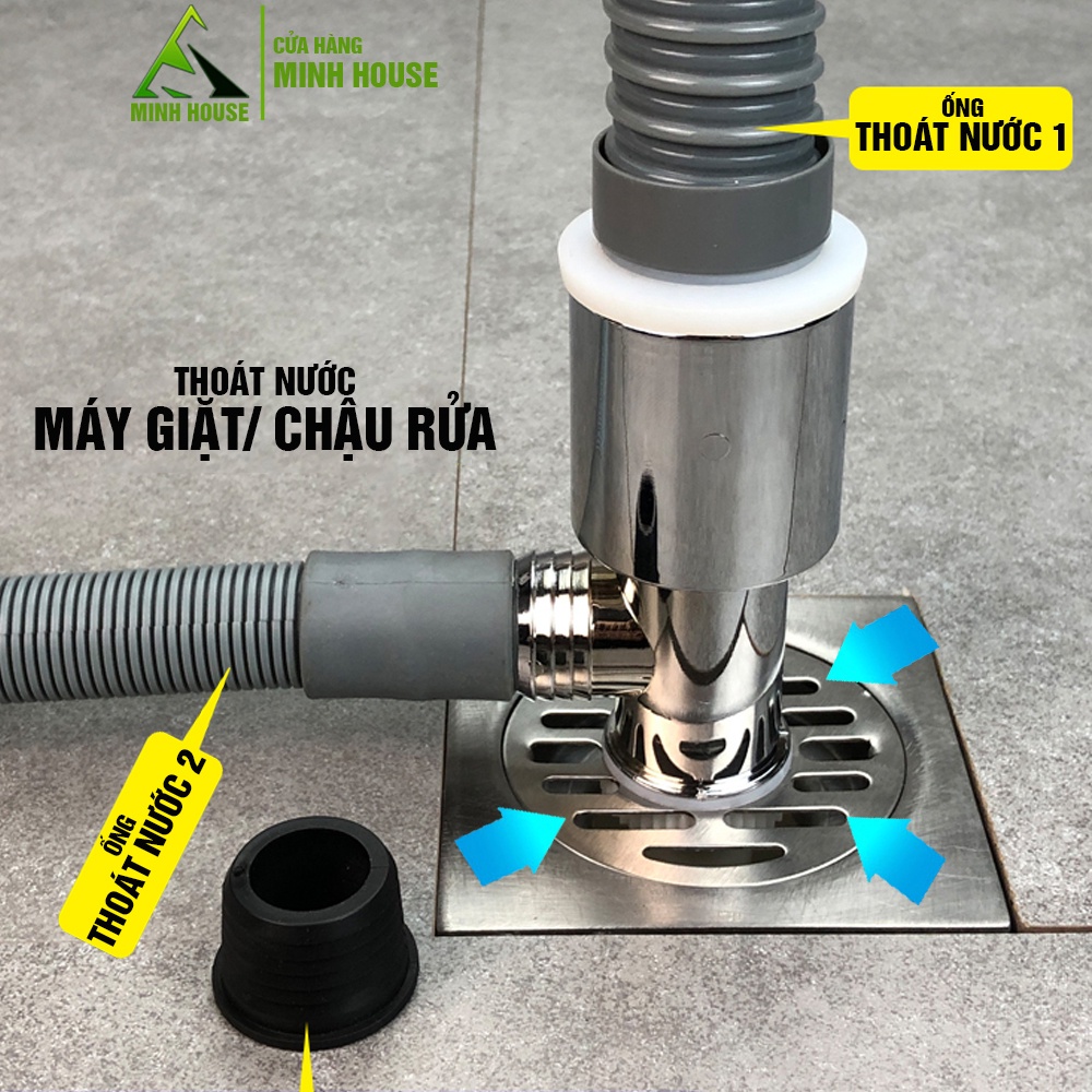 Đế phễu ga thoát sàn Inox có lỗ lắp cut chia thoát nước máy giặt Minh House