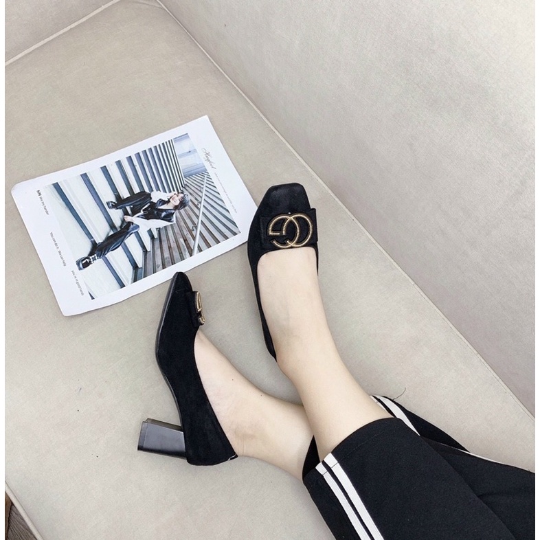 Giầy gót trụ nơ cg khoá vàng