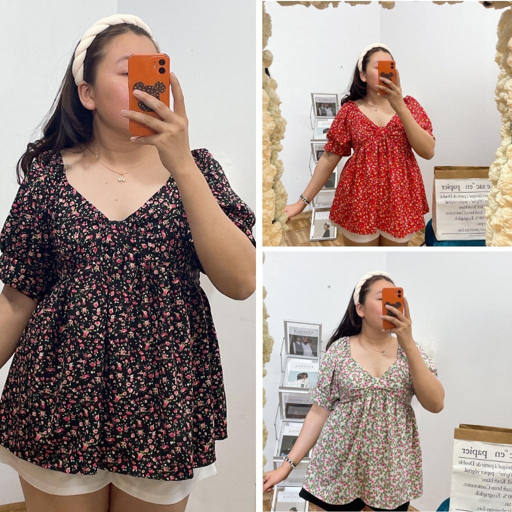 Áo babydoll bigsize nữ hoạ tiết hoa có chun sau 60-80kg AH1 | BigBuy360 - bigbuy360.vn