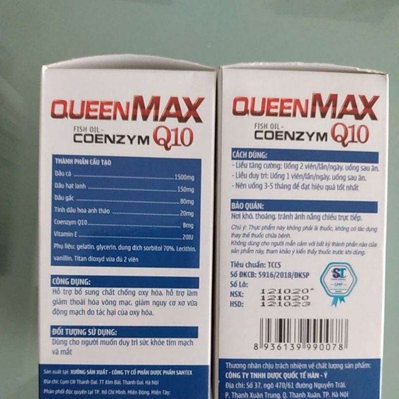 QUEENMAX COENZYM Q10 + FISH OIL - Hộp 50 viên Queen Max hỗ trợ chống oxy hóa, mắt sáng, nhớ lâu, tim khỏe