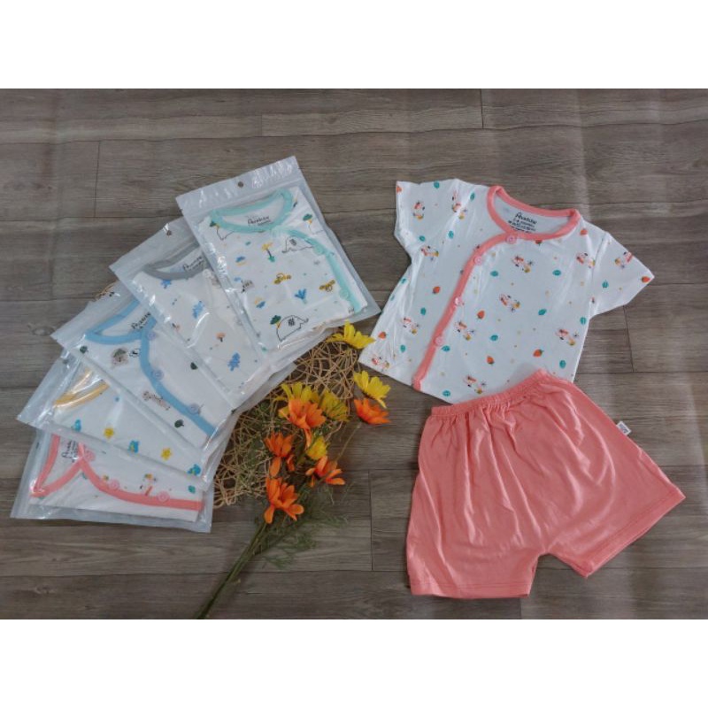 Bộ quần áo CỘC TAY cúc lệch petit mềm mịn mát cho bé sơ sinh
