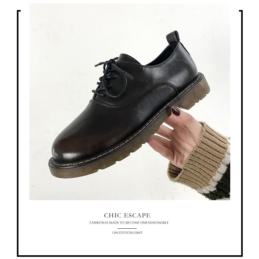 ok [SẴN] G10_Giày da nữ ulzzang buộc dây phong cách retro | BigBuy360 - bigbuy360.vn