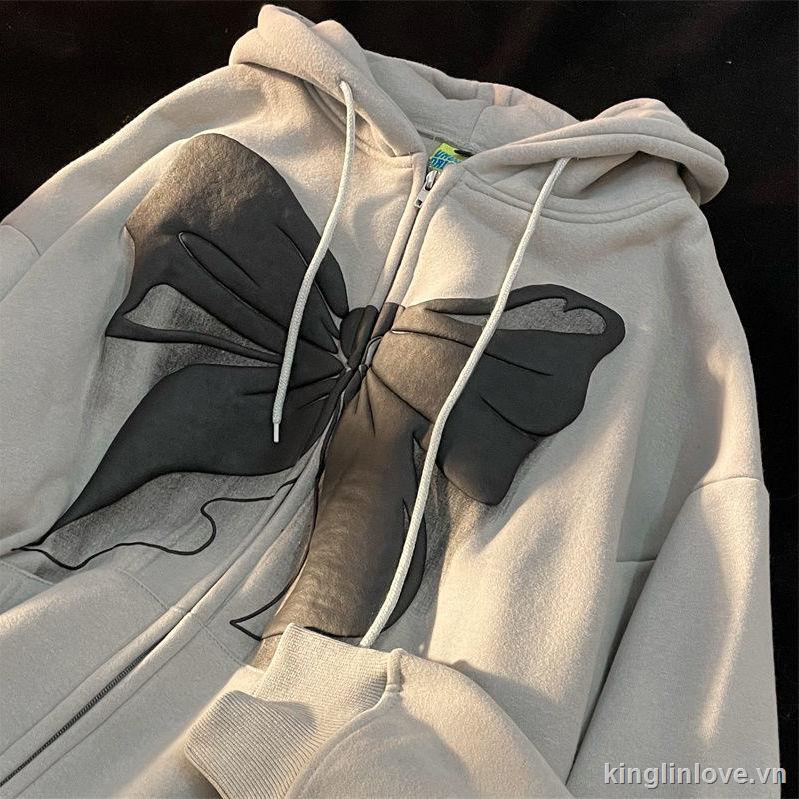 Áo khoác cardigan có mũ trùm dáng rộng đính nơ thiết kế mới thời trang