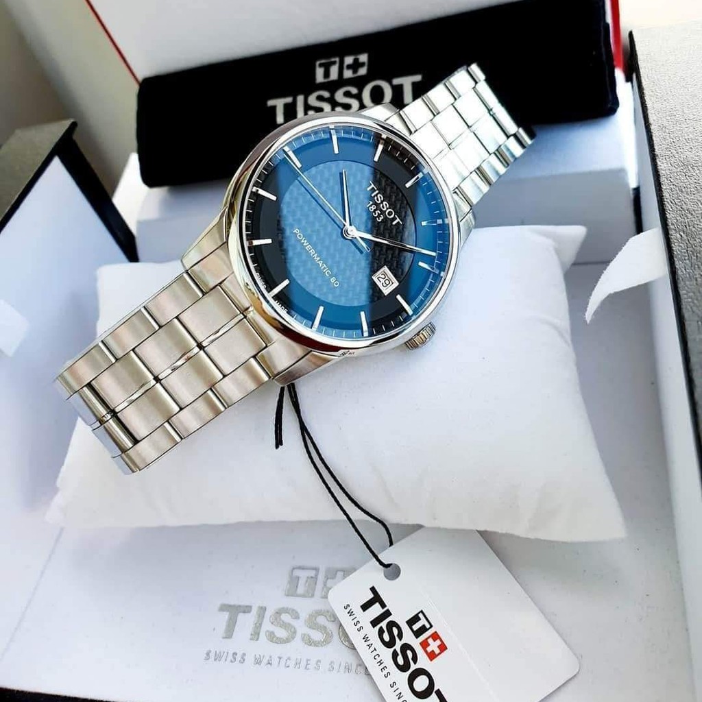 Đồng hồ Nam chính hãng Tissot 1853 Powermatic T086.407.11.201.02 Size 41,Mặt đen,Lịch-Máy cơ-Dây kim loại cao cấp