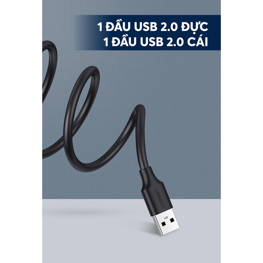 Dây nối dài USB 2.0 UGREEN US103 dùng cho PC, Laptop, Macbook dài từ 0,5-5M - Hàng Chính Hãng