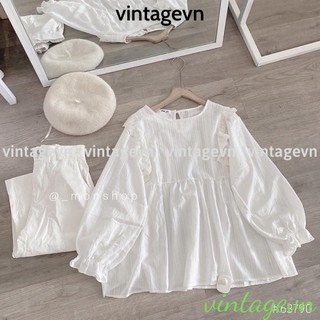 {vintagevn} áo babydoll trắng tiểu thư, áo sơ mi kiểu bèo xinh 2021 FREESHIP A,036