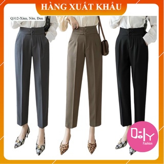 Quần baggy nữ lưng chun sau thiết kế cạp cao 2 cúc thẳng, quần baggy vải công sở dáng dài ống đứng Doly