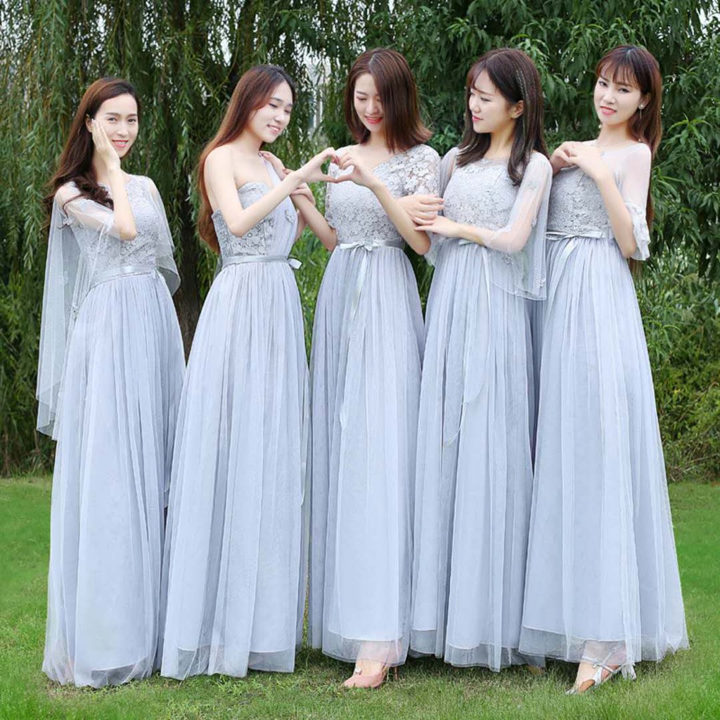Đầm vải voan màu xám thời trang dành cho phù dâu