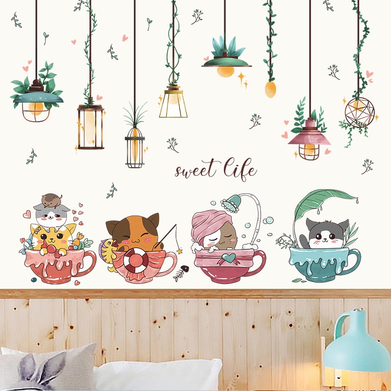 Miếng dán tường trang trí hình mèo hoạt hình xinh xắn đáng yêu