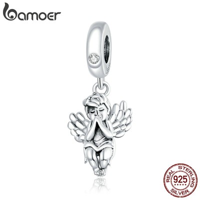 Mặt vòng tay BAMOER SCC1686 bạc 925 hình thiên thần nhỏ đính CZ thời trang cho nữ