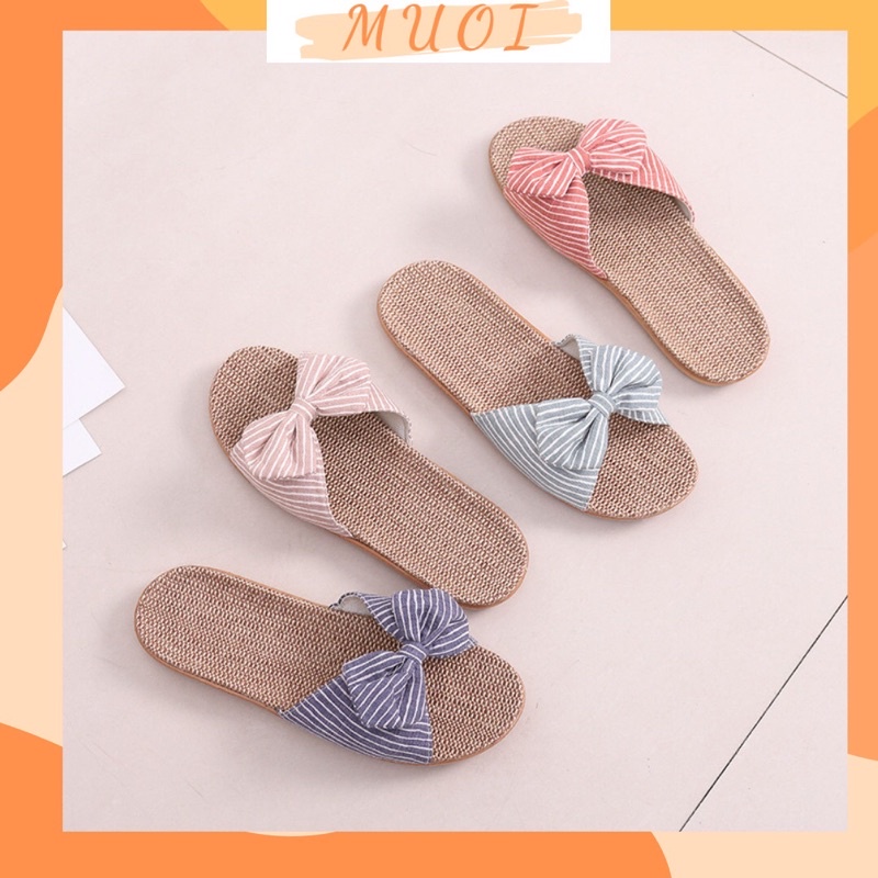 Dép cói nữ dép nữ cói quai nơ sọc ngang thích hợp đi biển dạo phố đi trong nhà cực mềm, cực nhẹ thoải mái DC7 MUOI