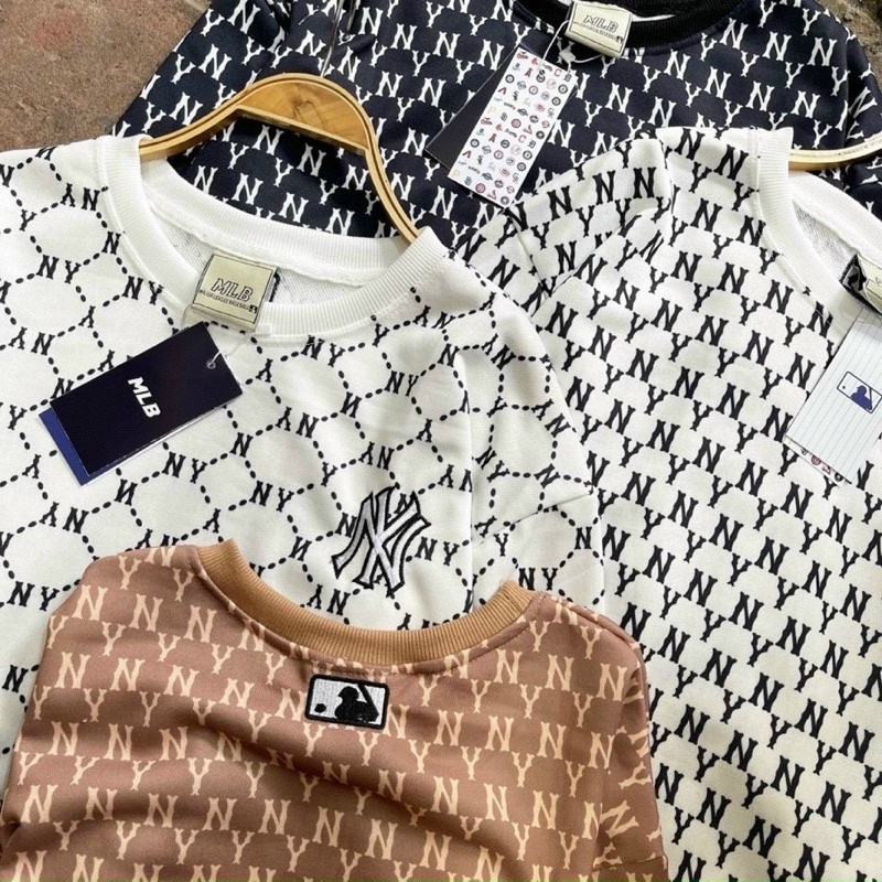 Áo thun dài tay nỉ da cá MLB MONOGRAM BACK BIG LOGO OVERFIT SWEATSHIRT NEW YORK YANKEES UNISEX FREESIZE 2 SIZE M-L