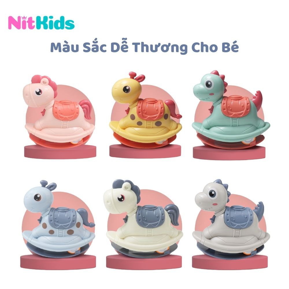 Ngựa Lật Đật Biết Trượt, Đồ Chơi Cầm Tay Nitkids Cho Bé 1 Tuổi, Con Vật Bằng Nhựa ABS