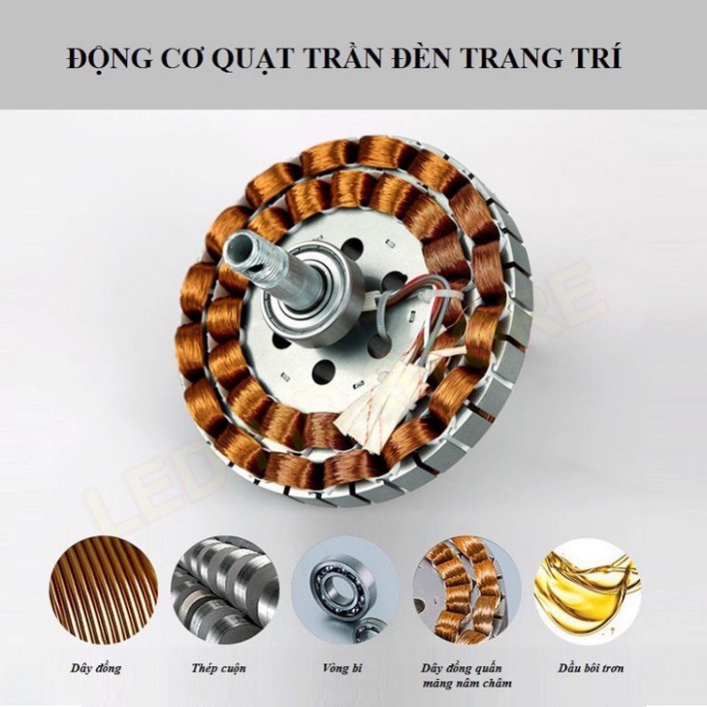 {Ảnh thật - BH 5 năm } Quạt trần đèn led 3 màu as hiện đại, động cơ DC lõi đồng, đảo chiều hút ẩm, ĐK từ xa GER65 DT