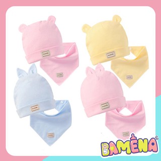 Set mũ và khăn yếm tam giác quàng cổ cotton mềm mịn ngộ nghĩnh đáng yêu dành cho bé