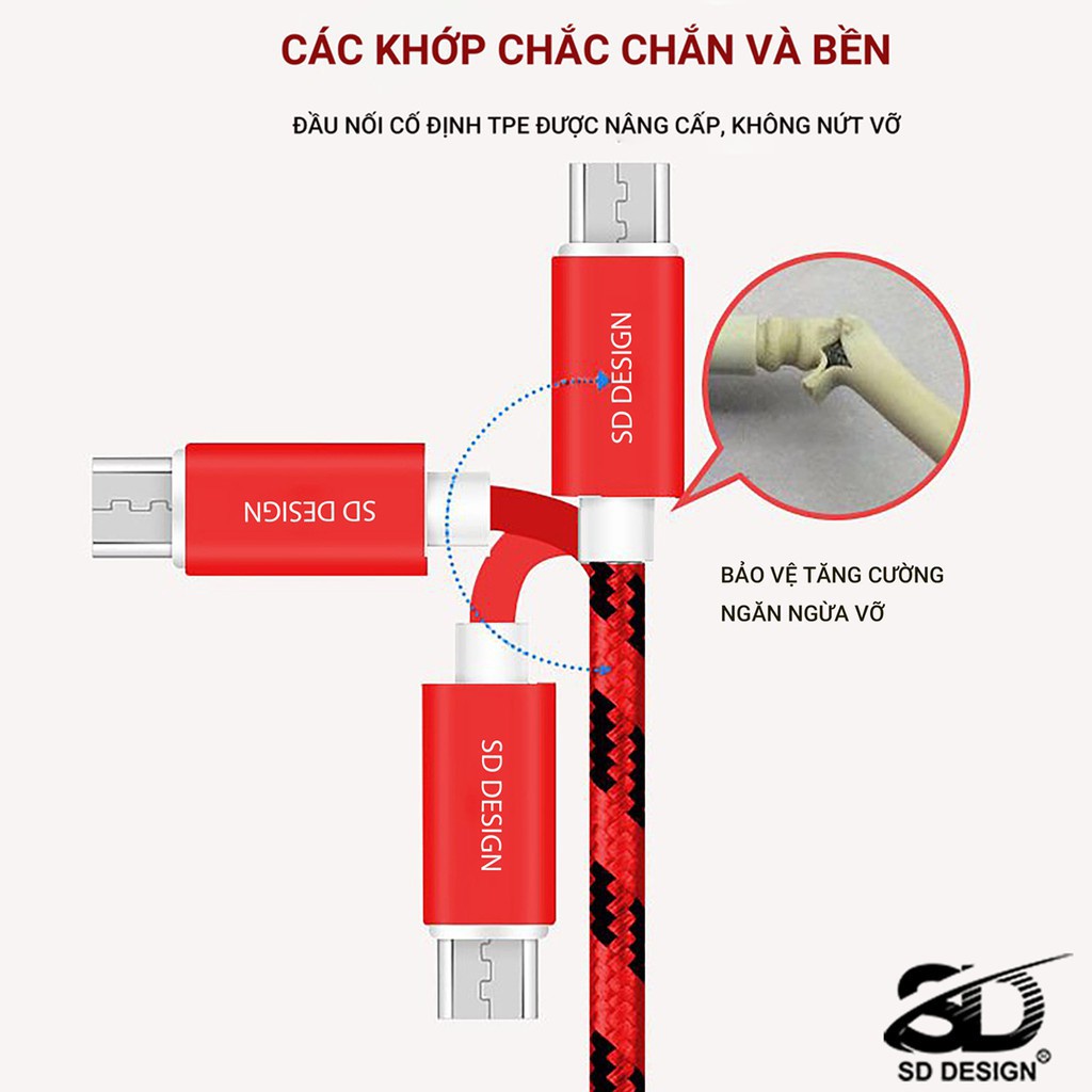 [Giá sỉ] Cáp sạc chính hãng SD DESIGN L1 dòng điện 2A,chống đứt đầu dây dù, ổn định dòng điện, bảo hành 1 năm