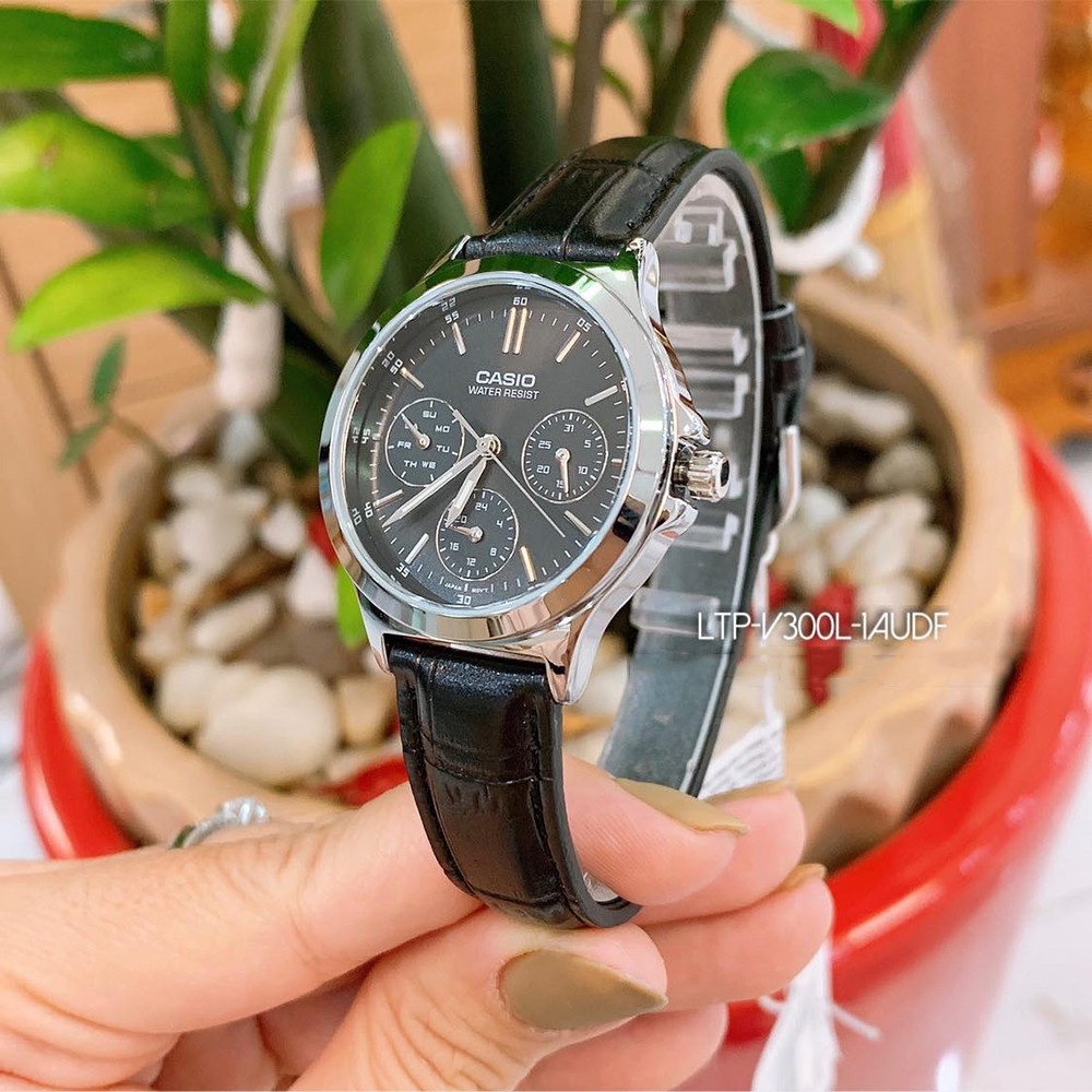 Đồng hồ nữ CASIO Standard LTP-V300L-1AUDF Dây da đen - Mặt đen 6 kim chính hãng Anh