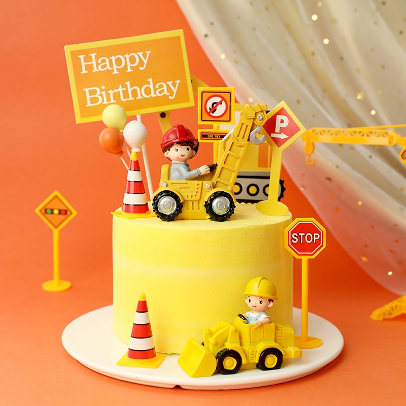 1 Bộ 8 Đồ Chơi Xe Công Trường Trang Trí Bánh Sinh Nhật Dành Cho Trẻ