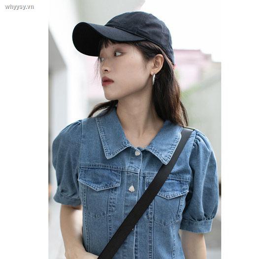 Đầm Denim Ngắn Tay Thời Trang Mẫu 2021 Theo Phong Cách Retro Dành Cho Nữ