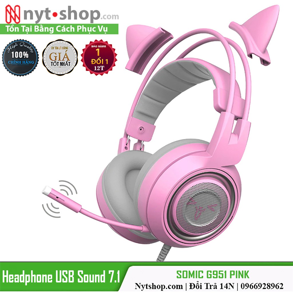 Tai Nghe Chơi Game Giả Lập Âm Thanh 7.1 Cao Cấp Somic G951 Pink