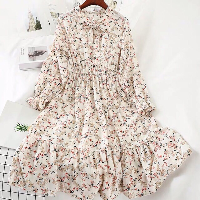 [Mã FAGREEN1505 giảm tới 30K đơn 99K] Váy - đầm hoa nhí thắt nơ dài tay | BigBuy360 - bigbuy360.vn