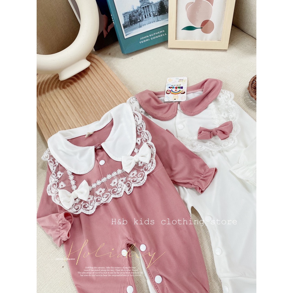 Body ren nơ kèm mũ xinh xắn bé gái