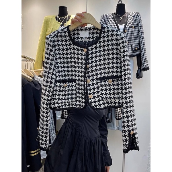 Áo Dạ Tweed Quảng Châu Kẻ Ziczac Dáng Ngắn (Hàng QC 2 Lớp Dày dặn) Áo Khoác Dạ Tweed Form Đứng | BigBuy360 - bigbuy360.vn