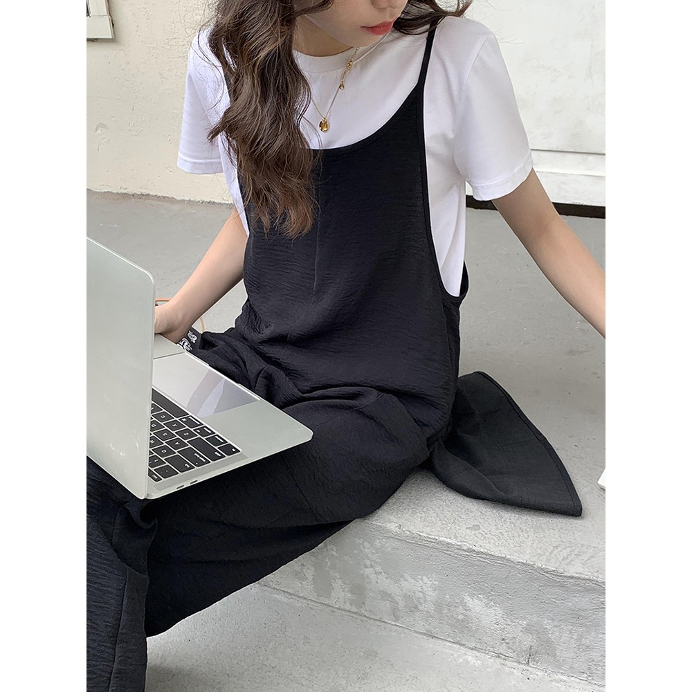 [Mã SKAMPUSHA7 giảm 8% tối đa 50K đơn 250K] Jumpsuit dài Jum ống rộng 2 dây Form rộng Mùa Hè Ulzzang Hàn Quốc Thời trang