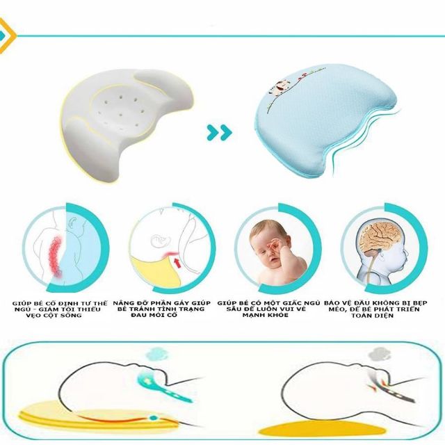 Gối cao su BABY MOOV chống méo đầu siêu mềm cho bé