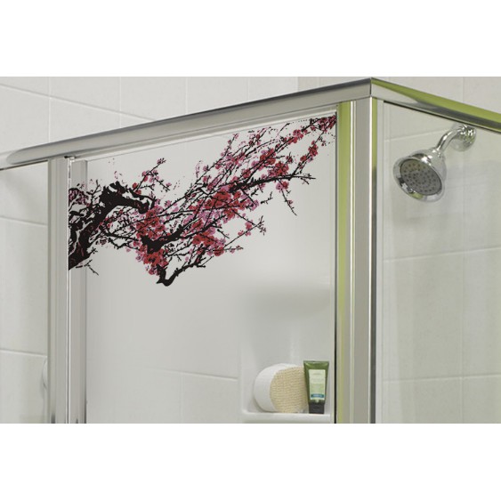 Decal trang trí kính cao cấp cành hoa Mai đỏ ( 60cm x 58cm )