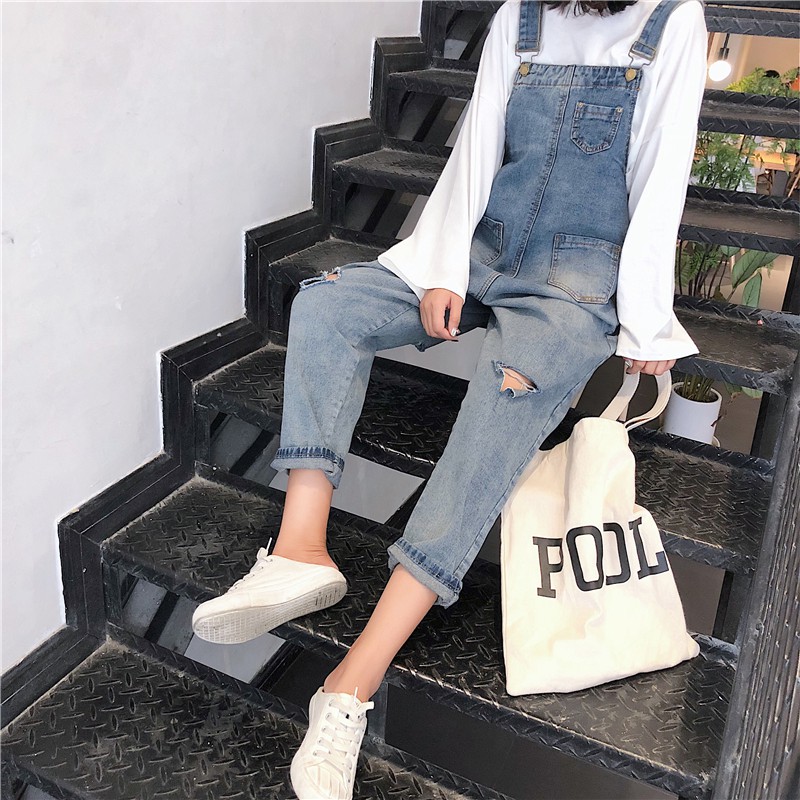 Yếm quần denim Ulzzang rách gối ( Hàng order ) | BigBuy360 - bigbuy360.vn