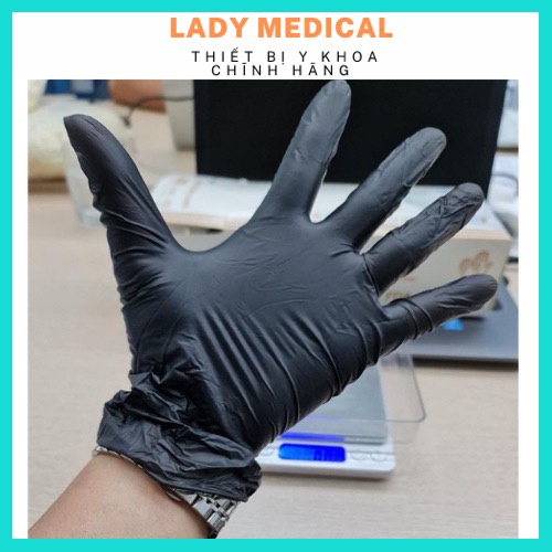 Găng tay y tế Nitrile không bột hộp 100 cái màu đen - xanh blue - trắng sữa latex - trắng tróng - Lady Medical