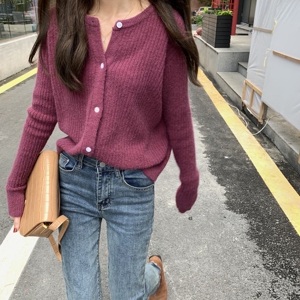 Áo khoác cardigan dệt kim tay dài cổ tròn phong cách Hàn Quốc thời trang mùa thu dành cho nữ