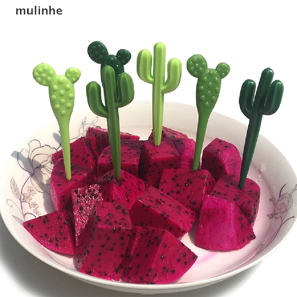 Set 6 Thẻ Nhựa Ghim Trái Cây / Tăm Xỉa Răng Hình Cây Xương Rồng