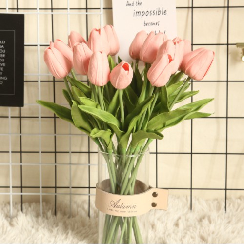 Hoa giả ❤️ Hoa tulip giả PU cao cấp ❤️ Decor trang trí nhà cửa Lizflower bằng cao su non có cả Lá Xoắn & Lá Thẳng