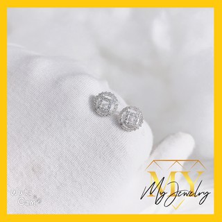 Bông tai bạc 925: bông tai đồng tiền đá tấm