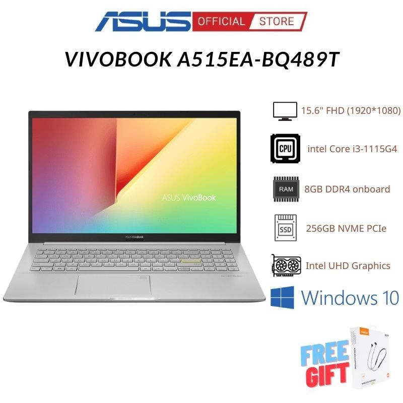 Laptop Asus Vivobook A515EA-BQ489T/490T/491T (Core i3-1115G4| 8GB DDR4 onboard| 512GB SSD | 15.6&quot; FHD| Win10)