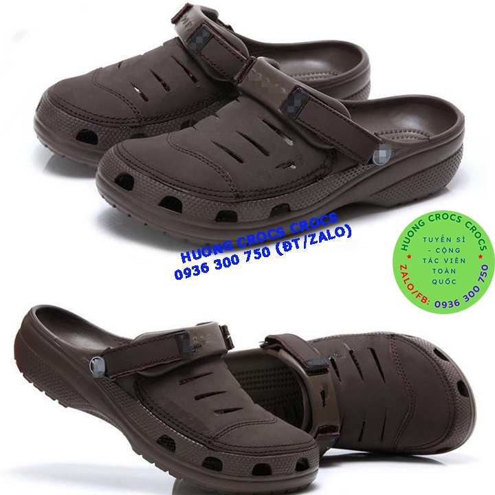 DÉP SỤC CROCS YUKON SPORT CLOG CHO NAM MÀU NÂU, chuẩn xịn, full box