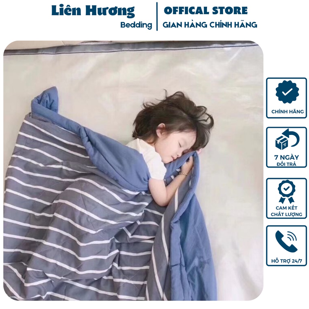 Chăn Hè nhẹ mát Cotton Đũi Kẻ Muji xuất nhật_ Mềm văn phòng kích thước 2mx2m2